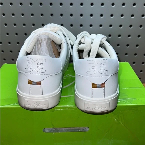 Sam Edelman White Leather Sneakers Size 9 Lace Up Casual Shoes Minimal Classic - Picture 2 of 6